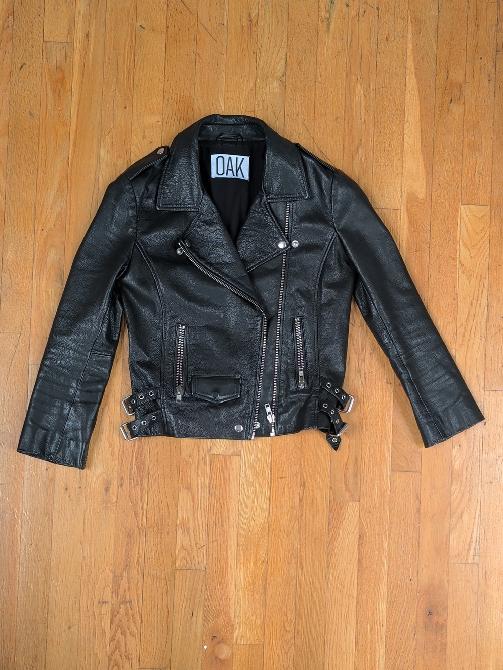 OAK Black Leather Asymmetrical Moto Jacket